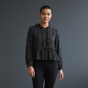 Vintage Navy Polka Dot Hooded Crop Top | Size Large